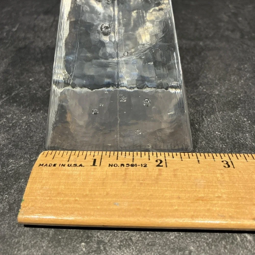 Scandinavian Ice Block Glass Candle Holder Brutalist Bubble Crystal MCM Vintage